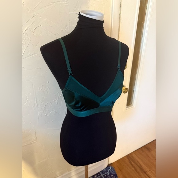 Auden Dark Green Satin Mesh Bralette Unlined Semi Sheer Size S - Picture 2 of 5
